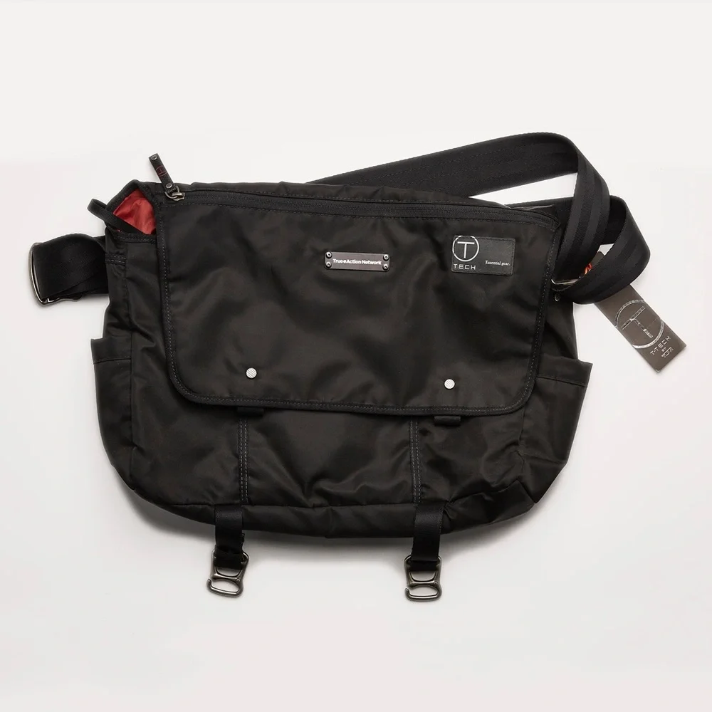 Tumi Black Messenger Bag with Red Accent
